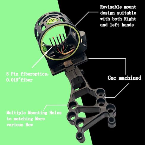 5-Pin 0.019 Fiber Optics Bow Sight with Light for Compound Bow | Aluminum Machined, Tool-free micro adjustment, Hi-Vis Level for Archery,all-weather use in Saudi Arabia