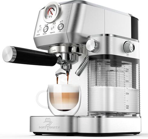 MAttinata 1633 Espresso Machine, Cappuccino Machine with Auto Milk Frother | 20 Bar Coffee Maker, Italian Pump, Fast Heating, Self Cleaning, Pressure Gauge, Latte Art, Compact for Home, Stainless Steel in Saudi Arabia