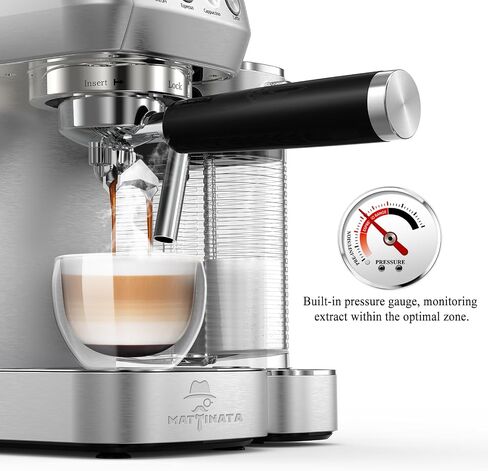 MAttinata 1633 Espresso Machine, Cappuccino Machine with Auto Milk Frother | 20 Bar Coffee Maker, Italian Pump, Fast Heating, Self Cleaning, Pressure Gauge, Latte Art, Compact for Home, Stainless Steel in Saudi Arabia