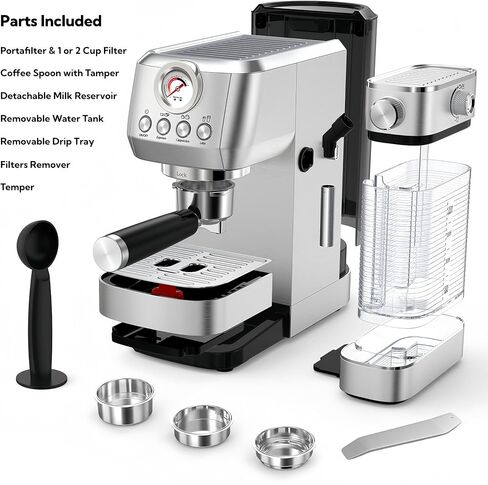 MAttinata 1633 Espresso Machine, Cappuccino Machine with Auto Milk Frother | 20 Bar Coffee Maker, Italian Pump, Fast Heating, Self Cleaning, Pressure Gauge, Latte Art, Compact for Home, Stainless Steel in Saudi Arabia