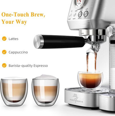 MAttinata 1633 Espresso Machine, Cappuccino Machine with Auto Milk Frother | 20 Bar Coffee Maker, Italian Pump, Fast Heating, Self Cleaning, Pressure Gauge, Latte Art, Compact for Home, Stainless Steel in Saudi Arabia