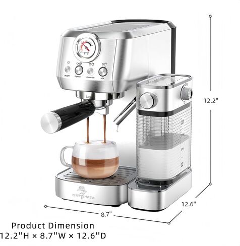 MAttinata 1633 Espresso Machine, Cappuccino Machine with Auto Milk Frother | 20 Bar Coffee Maker, Italian Pump, Fast Heating, Self Cleaning, Pressure Gauge, Latte Art, Compact for Home, Stainless Steel in Saudi Arabia