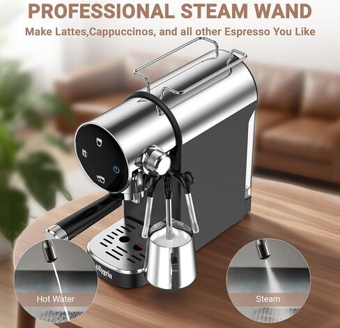 Ollygrin 20 Bar Espresso Coffee Machine, Semi-Automatic Espresso Machine with Touch Panel, 1350W Espresso Maker with Steam Wand, Removable Drip Tray & Water Tank, Modern Design for Latte & Cappuccino in Saudi Arabia