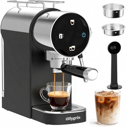 Ollygrin 20 Bar Espresso Coffee Machine, Semi-Automatic Espresso Machine with Touch Panel, 1350W Espresso Maker with Steam Wand, Removable Drip Tray & Water Tank, Modern Design for Latte & Cappuccino in Saudi Arabia
