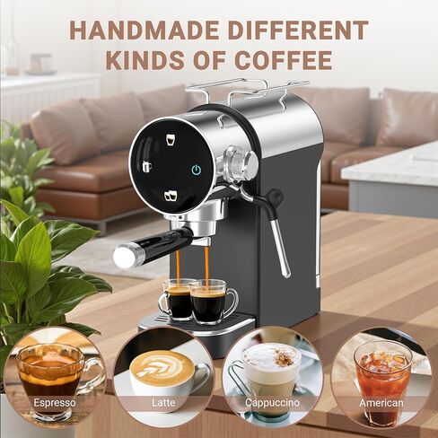 Ollygrin 20 Bar Espresso Coffee Machine, Semi-Automatic Espresso Machine with Touch Panel, 1350W Espresso Maker with Steam Wand, Removable Drip Tray & Water Tank, Modern Design for Latte & Cappuccino in Saudi Arabia