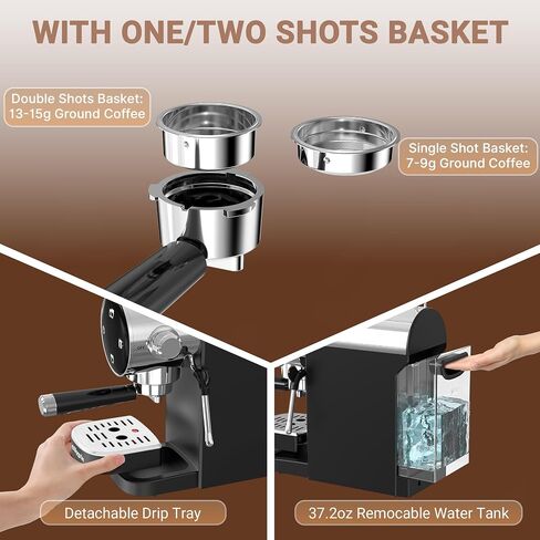 Ollygrin 20 Bar Espresso Coffee Machine, Semi-Automatic Espresso Machine with Touch Panel, 1350W Espresso Maker with Steam Wand, Removable Drip Tray & Water Tank, Modern Design for Latte & Cappuccino in Saudi Arabia