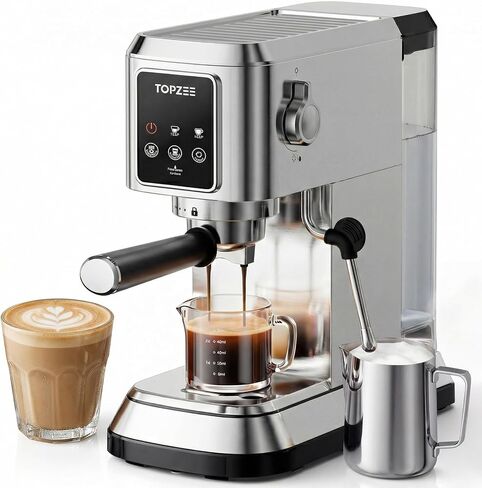 topzee Espresso Machine 20 Bar, Compact Coffee Maker with Milk Frother & Cold Brew Function, 52oz Removable Water Tank, Stainless Steel Cappuccino, Latte Maker (Silver Black) in Saudi Arabia
