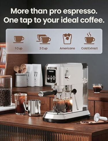 topzee Espresso Machine 20 Bar, Compact Coffee Maker with Milk Frother & Cold Brew Function, 52oz Removable Water Tank, Stainless Steel Cappuccino, Latte Maker (Silver Black) in Saudi Arabia