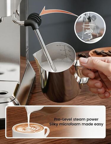 topzee Espresso Machine 20 Bar, Compact Coffee Maker with Milk Frother & Cold Brew Function, 52oz Removable Water Tank, Stainless Steel Cappuccino, Latte Maker (Silver Black) in Saudi Arabia
