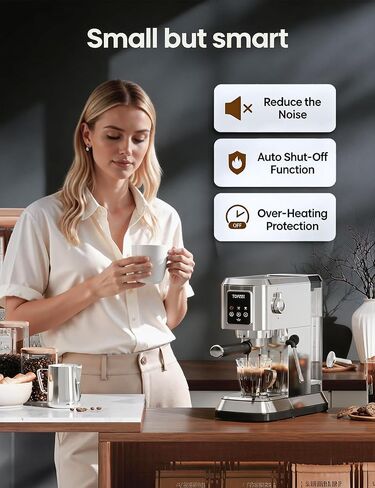 topzee Espresso Machine 20 Bar, Compact Coffee Maker with Milk Frother & Cold Brew Function, 52oz Removable Water Tank, Stainless Steel Cappuccino, Latte Maker (Silver Black) in Saudi Arabia