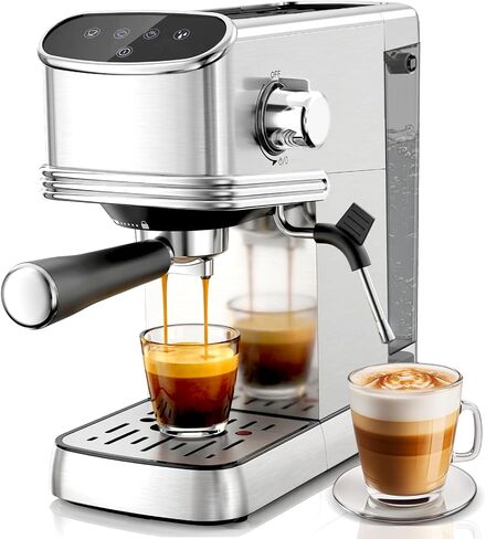 Kndko Espresso Machine, 20 Bar Espresso Maker with Milk Frother Steam Wand, with 45 OZ Removable Water Tank, Latte & Cappuccino Machine for Home, Office, Stainless Steel Color in Saudi Arabia