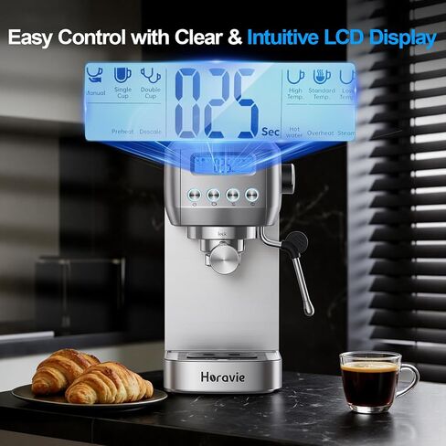 Horavie Ultra Espresso Machine with LCD Display, Espresso Maker with Powerful Milk Frother, Customizable Brewing Temperature, Professional Cappuccino & Latte Machine, Gift for Men & Women in Saudi Arabia