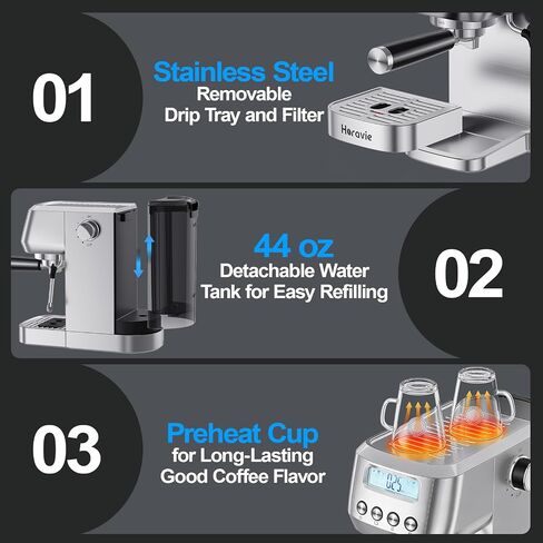 Horavie Ultra Espresso Machine with LCD Display, Espresso Maker with Powerful Milk Frother, Customizable Brewing Temperature, Professional Cappuccino & Latte Machine, Gift for Men & Women in Saudi Arabia