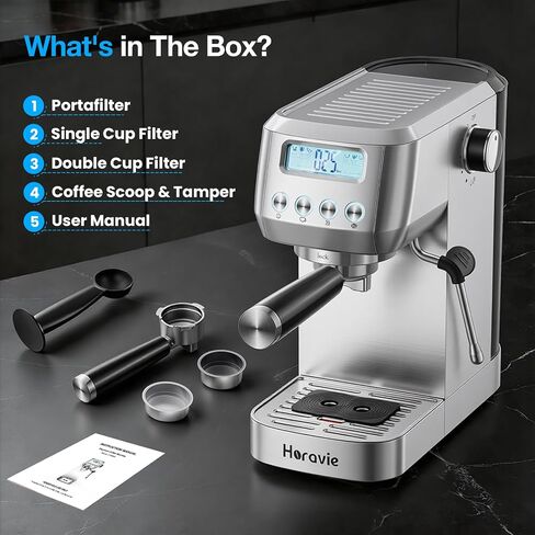 Horavie Ultra Espresso Machine with LCD Display, Espresso Maker with Powerful Milk Frother, Customizable Brewing Temperature, Professional Cappuccino & Latte Machine, Gift for Men & Women in Saudi Arabia