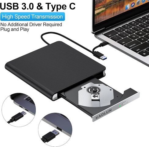 محرك أقراص DVD خارجي للكمبيوتر المحمول USB 3.0 USB C CD Burner محرك أقراص DVD خارجي محمول CD ROM ناسخ قارئ محرك أقراص DVD خارجي لأجهزة الكمبيوتر المحمول وأجهزة الكمبيوتر المكتبية Windows 11/10/8/7 MacBook Mac OS Linux in Kuwait