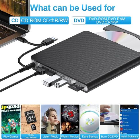 محرك أقراص DVD خارجي للكمبيوتر المحمول USB 3.0 USB C CD Burner محرك أقراص DVD خارجي محمول CD ROM ناسخ قارئ محرك أقراص DVD خارجي لأجهزة الكمبيوتر المحمول وأجهزة الكمبيوتر المكتبية Windows 11/10/8/7 MacBook Mac OS Linux in Kuwait