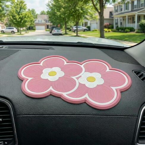 Flower-Shaped Car Dashboard Non-Slip Mat, 10.23''×5.9'' PVC Reusable Dash Gripping Pad, Multifunctional Auto Interior Sticky Organization Accessories for Cell Phone, Key, Coin (BlueWhite) in Saudi Arabia