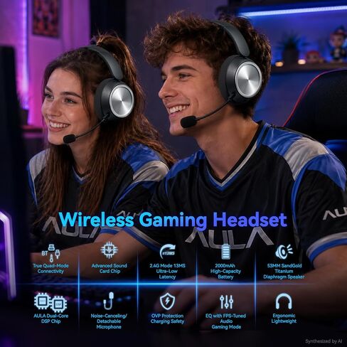Wireless Gaming Headset with Mic Over Ear Headphones Noise Cancelling | 13Ms Latency,110H Battery,4-in-1 Connection,Foldable,Black Bluetooth Headset Headphones for PS5,Xbox,PC,PS4,Mac,Switch,Mobile in Saudi Arabia