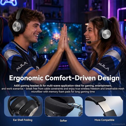 Wireless Gaming Headset with Mic Over Ear Headphones Noise Cancelling | 13Ms Latency,110H Battery,4-in-1 Connection,Foldable,Black Bluetooth Headset Headphones for PS5,Xbox,PC,PS4,Mac,Switch,Mobile in Saudi Arabia