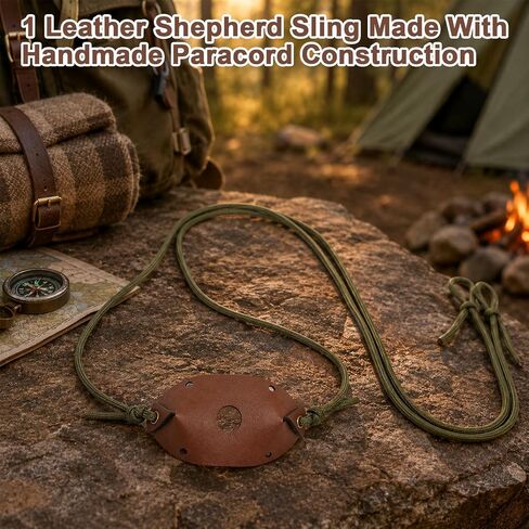 Handmade Leather Shepherd Sling Old-Fashioned Rock Thrower, 1 Pcs | Paracord Nylon Rope, Sling Pan for Adult, Tennis Ball Thrower for Dogs, for Outdoor Camping Hiking Hunting Sports in Saudi Arabia