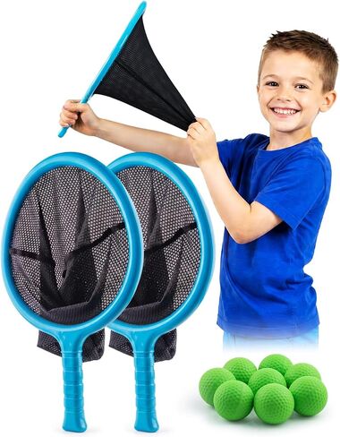 Slingshot Scoop Ball Set, Shoot & Catch Game Set with 2 Oversized Scoop Net | 8 Foam Balls, Outdoor Toys Backyard Lawn Pool Beach Games for Kids Ages 5-12, Birthday Gifts for 4-8 Year Olds Boys and Girls in Kuwait