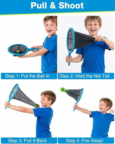 Slingshot Scoop Ball Set, Shoot & Catch Game Set with 2 Oversized Scoop Net | 8 Foam Balls, Outdoor Toys Backyard Lawn Pool Beach Games for Kids Ages 5-12, Birthday Gifts for 4-8 Year Olds Boys and Girls in Kuwait