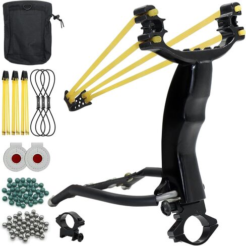 Professional Slingshots for Adults Metal Hunting Slingshot with Wrist Rest | Hunting & Shooting Slingshots with 6 Bands and 100 ammo balls 1 Sling Shot Bag in Saudi Arabia