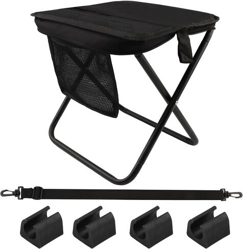 12" Portable Collapsible Stool - Folding Chair with Side Storage Pockets 2-in-1 Convertible Satchel for Hands-Free & Supports 265Lbs, Ultralight for Hiking, Fishing, Camping, Festivals (Black) in Saudi Arabia