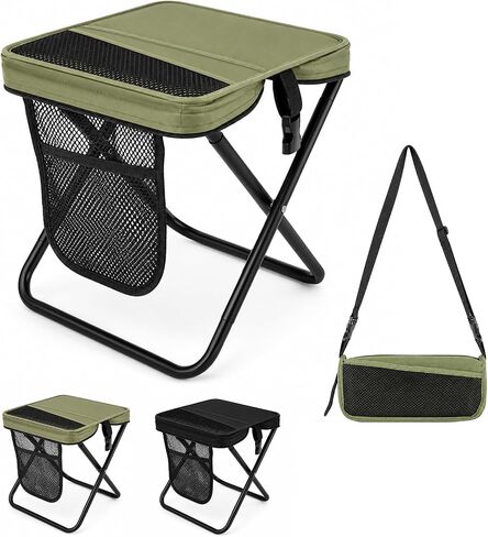 Take a Seat Anywhere! This 16" Folding Stool Holds 400 lbs – Lightweight & Collapsible with 3 Side Pockets & Shoulder Strap, Perfect Portable Chair for Hiking, Fishing, Camping (Green) in Saudi Arabia
