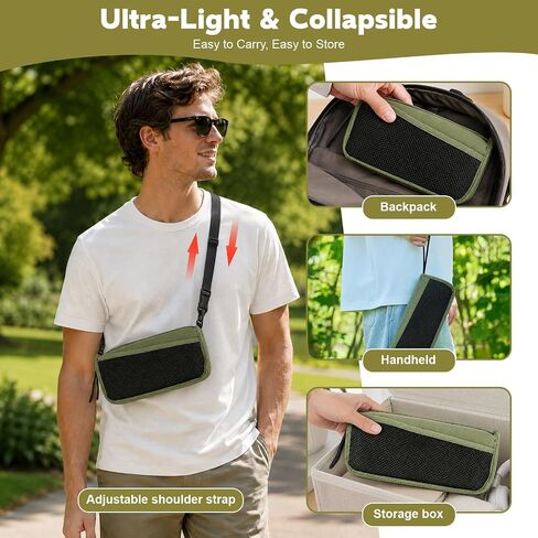 Take a Seat Anywhere! This 16" Folding Stool Holds 400 lbs – Lightweight & Collapsible with 3 Side Pockets & Shoulder Strap, Perfect Portable Chair for Hiking, Fishing, Camping (Green) in Saudi Arabia