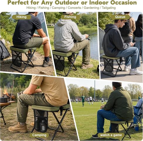 Take a Seat Anywhere! This 16" Folding Stool Holds 400 lbs – Lightweight & Collapsible with 3 Side Pockets & Shoulder Strap, Perfect Portable Chair for Hiking, Fishing, Camping (Green) in Saudi Arabia