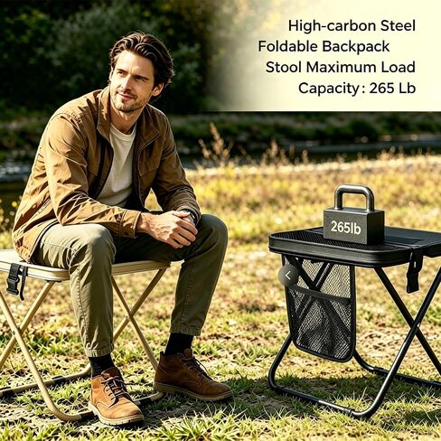 2 Pack Foldable Backpack Stool for Outdoor Activities 12.2" Tall | 265lbs Capacity High-carbon Steel 600D Oxford Fabric 3 Side Pockets Stool Locking Clips in Saudi Arabia
