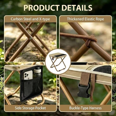 2 Pack Foldable Backpack Stool for Outdoor Activities 12.2" Tall | 265lbs Capacity High-carbon Steel 600D Oxford Fabric 3 Side Pockets Stool Locking Clips in Saudi Arabia