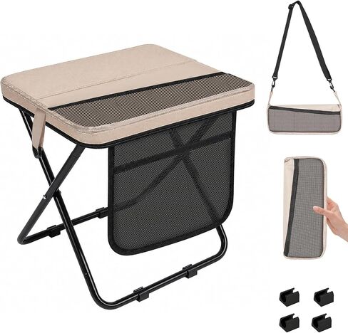 Soly Portable Folding Stool,14.2"Collapsible Camp Stool with Storage Pocket | Metal Frame, Fabric Seat, Mesh Pocket, Shoulder Strap, Compact Fold for Camping, Fishing, Hiking, or Travel in Saudi Arabia