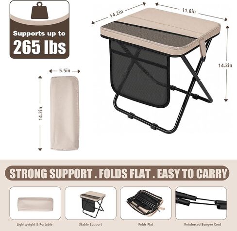Soly Portable Folding Stool,14.2"Collapsible Camp Stool with Storage Pocket | Metal Frame, Fabric Seat, Mesh Pocket, Shoulder Strap, Compact Fold for Camping, Fishing, Hiking, or Travel in Saudi Arabia