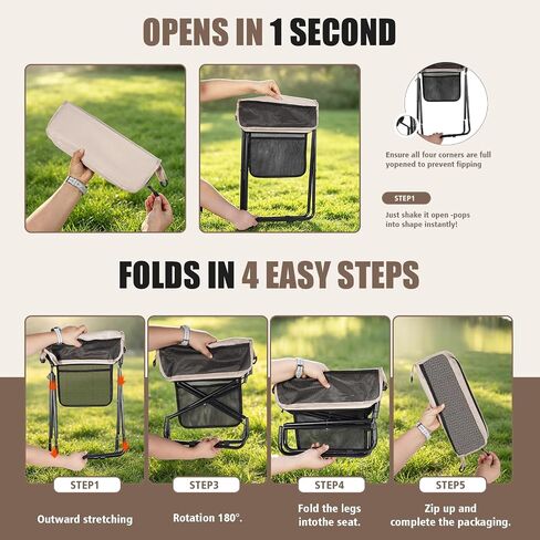 Soly Portable Folding Stool,14.2"Collapsible Camp Stool with Storage Pocket | Metal Frame, Fabric Seat, Mesh Pocket, Shoulder Strap, Compact Fold for Camping, Fishing, Hiking, or Travel in Saudi Arabia