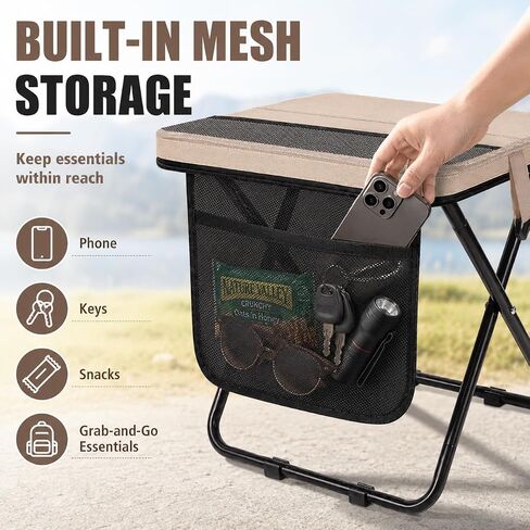 Soly Portable Folding Stool,14.2"Collapsible Camp Stool with Storage Pocket | Metal Frame, Fabric Seat, Mesh Pocket, Shoulder Strap, Compact Fold for Camping, Fishing, Hiking, or Travel in Saudi Arabia