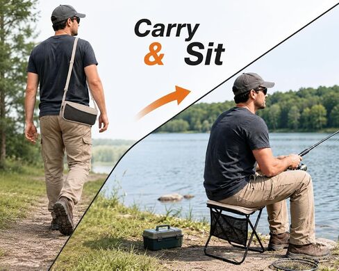 2 Pack Foldable Backpack Stools for Camping and Fishing | Black and beige portable seats with shoulder straps for hiking, beach trips, concerts, gardening and waiting in line in Saudi Arabia