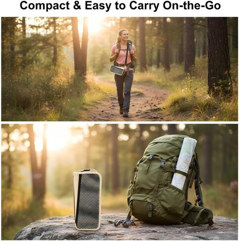 2 Pack Foldable Backpack Stools for Camping and Fishing | Black and beige portable seats with shoulder straps for hiking, beach trips, concerts, gardening and waiting in line in Saudi Arabia