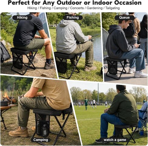 Take a Seat Anywhere! Folding Stool Holds 400 lbs – Lightweight & Collapsible with 3 Side Pockets & Shoulder Strap, Perfect Portable Chair for Hiking, Fishing, Camping in Saudi Arabia