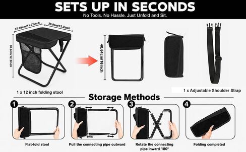 Take a Seat Anywhere! Folding Stool Holds 400 lbs – Lightweight & Collapsible with 3 Side Pockets & Shoulder Strap, Perfect Portable Chair for Hiking, Fishing, Camping in Saudi Arabia