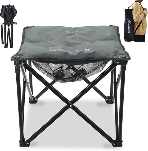 Padded Camping Stool, 18 Inch Oversized Camping Foot Rest, 500lb Outdoor Folding Camp Chair Portable Camping Ottoman for Camping Gardening w/Storage Net, Carry Bag (1, DarkGreen) in Saudi Arabia