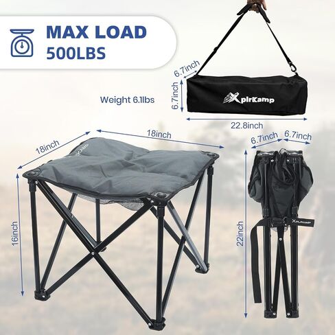 Padded Camping Stool, 18 Inch Oversized Camping Foot Rest, 500lb Outdoor Folding Camp Chair Portable Camping Ottoman for Camping Gardening w/Storage Net, Carry Bag (1, DarkGreen) in Saudi Arabia
