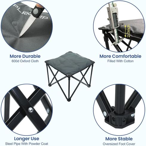 Padded Camping Stool, 18 Inch Oversized Camping Foot Rest, 500lb Outdoor Folding Camp Chair Portable Camping Ottoman for Camping Gardening w/Storage Net, Carry Bag (1, DarkGreen) in Saudi Arabia