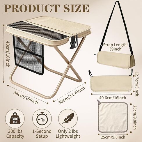 Portable Collapsible Folding Stool for Adults, 16" Tall Camping Stool with 3 Pockets & Shoulder Strap, Heavy Duty Travel Chair Lightweight Backpack Seat for Hiking Fishing Hiking Gardening in Saudi Arabia