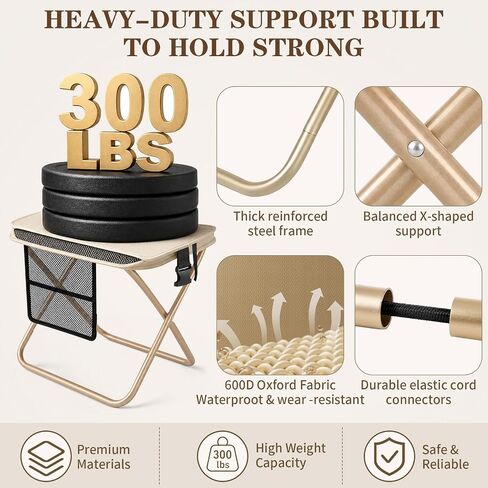 Portable Collapsible Folding Stool for Adults, 16" Tall Camping Stool with 3 Pockets & Shoulder Strap, Heavy Duty Travel Chair Lightweight Backpack Seat for Hiking Fishing Hiking Gardening in Saudi Arabia