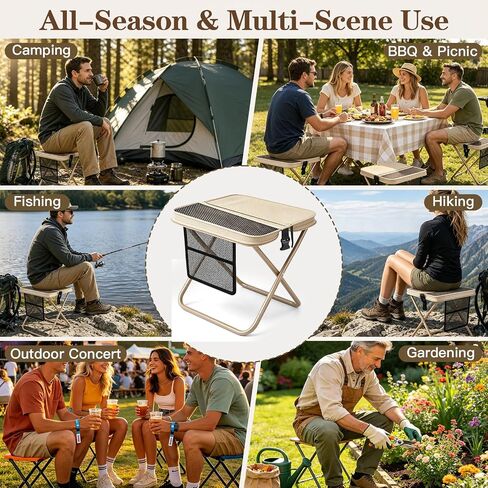 Portable Collapsible Folding Stool for Adults, 16" Tall Camping Stool with 3 Pockets & Shoulder Strap, Heavy Duty Travel Chair Lightweight Backpack Seat for Hiking Fishing Hiking Gardening in Saudi Arabia