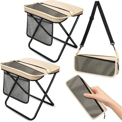 2 Pack Portable Folding Stools, Collapsible Pocket Chair, Foldable Camping Stool for Adults Backpack, Outdoor Seats Foot Rest, for Travel Hunting Fishing Hiking Gardening - Large, Khaki in Saudi Arabia