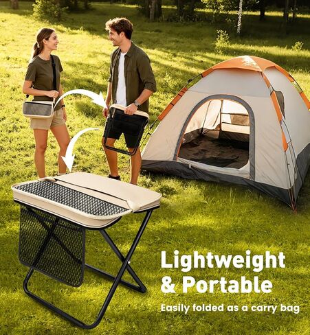 2 Pack Portable Folding Stools, Collapsible Pocket Chair, Foldable Camping Stool for Adults Backpack, Outdoor Seats Foot Rest, for Travel Hunting Fishing Hiking Gardening - Large, Khaki in Saudi Arabia