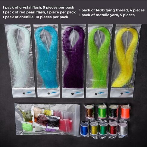 Fly Tying Materials Kit with Hooks Thread Crystal Flash Chenille Feathers, Complete Set for Beginners & Experienced Anglers in Saudi Arabia